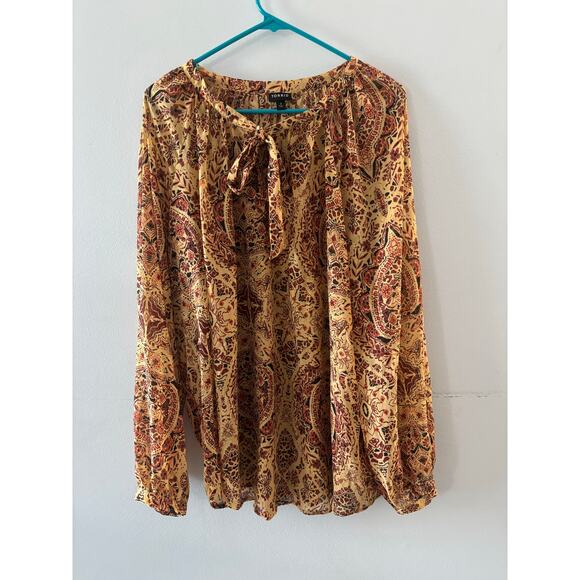 Torrid Womens Chiffon Tie Front Blouse Size 3X Yellow Tan Printed Lightweight - Picture 1 of 5